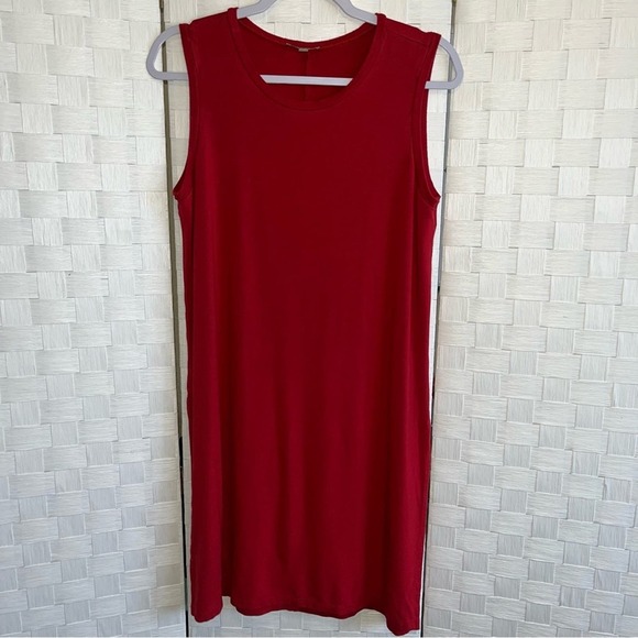 Lilla P Women’s High Neck Swing Dress Size Medium Side Slit Sleeveless Flowy - Picture 2 of 12